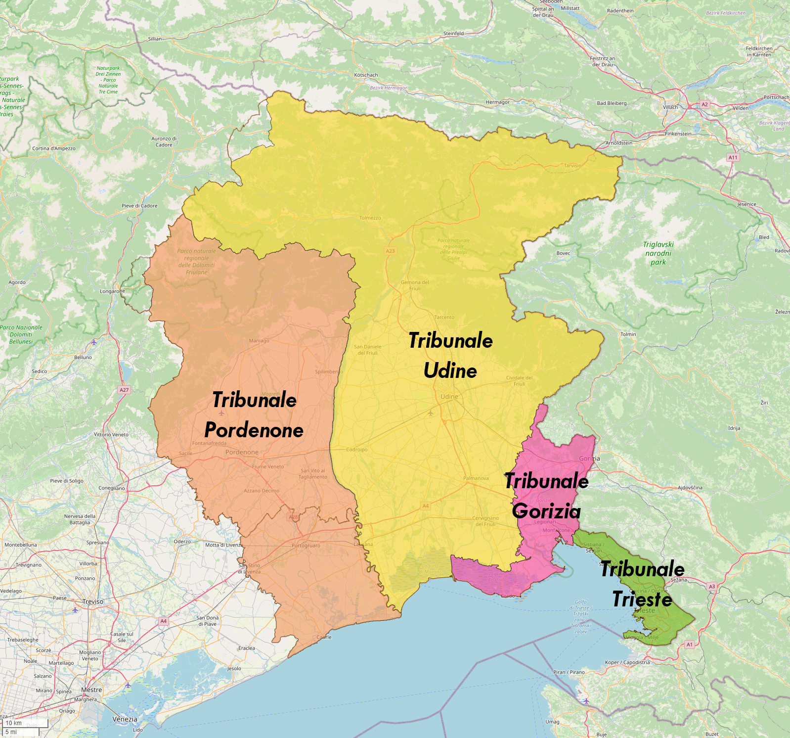 Mappa del Distretto della Corte di Appello di Trieste